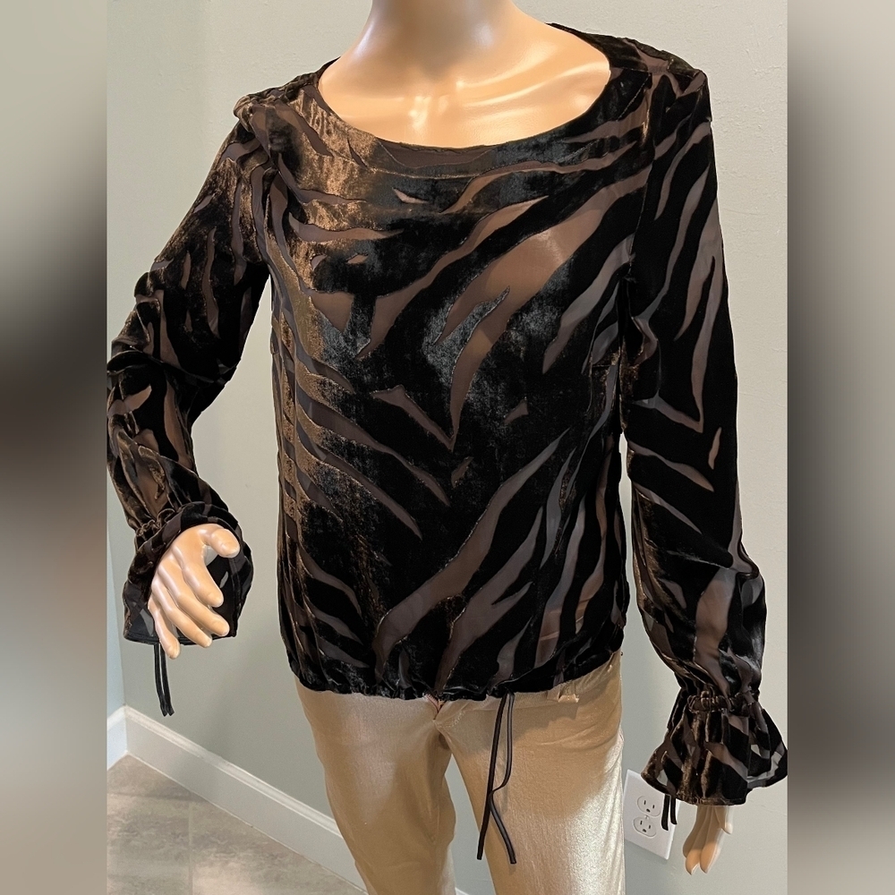 Rare, Vintage‎ Escada Burnout Velvet Long Sleeved Top in Rich Brown. EU s…
